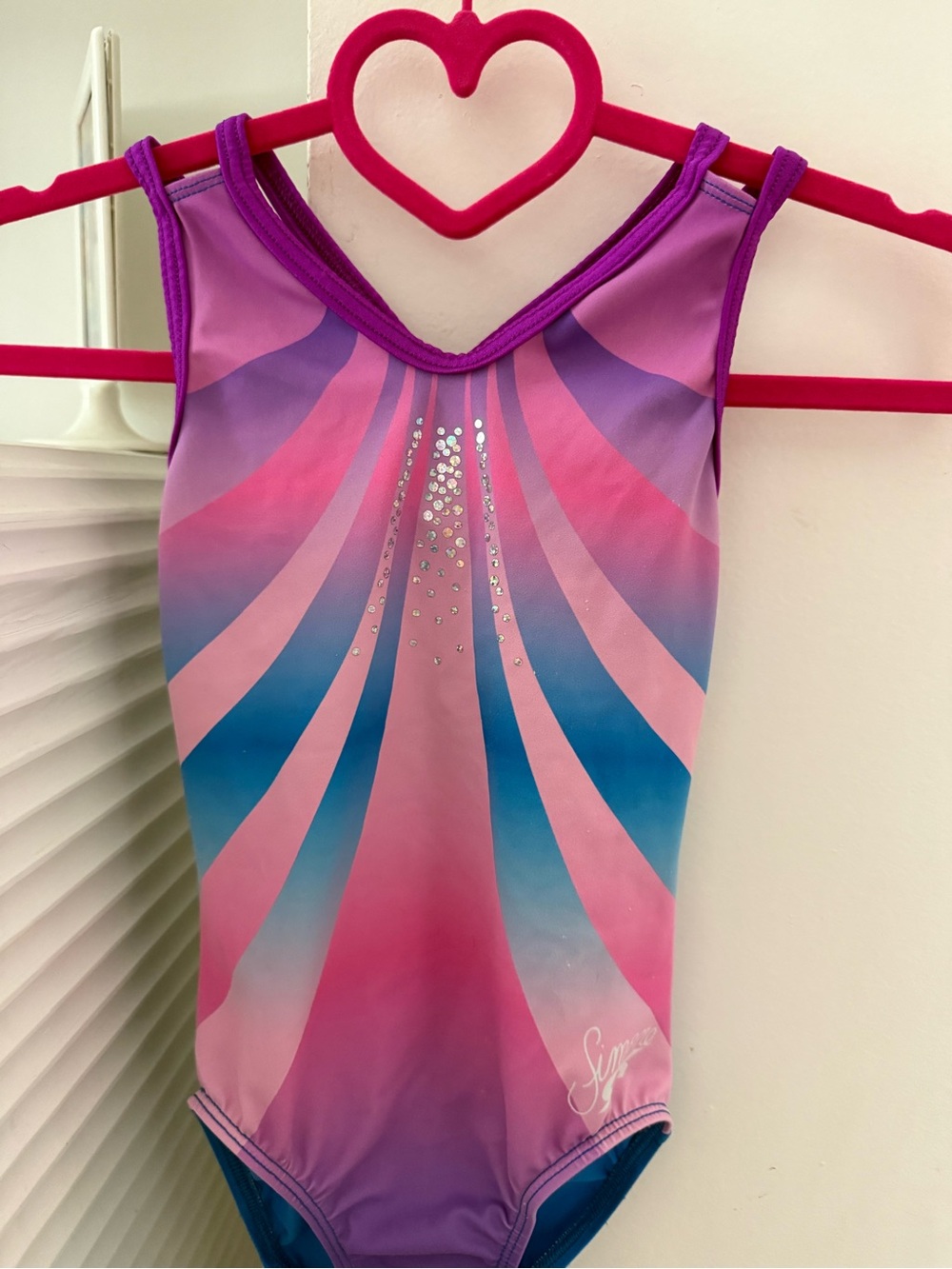 GK Simone Biles  Pink Purple Ombre One-Piece Leotard with Rhinestones